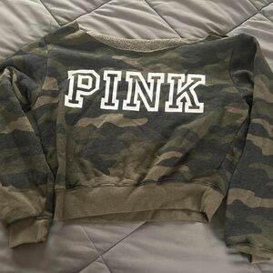 PINK Victoria's Secret Camouflage Off-the-Shoulder Sweater